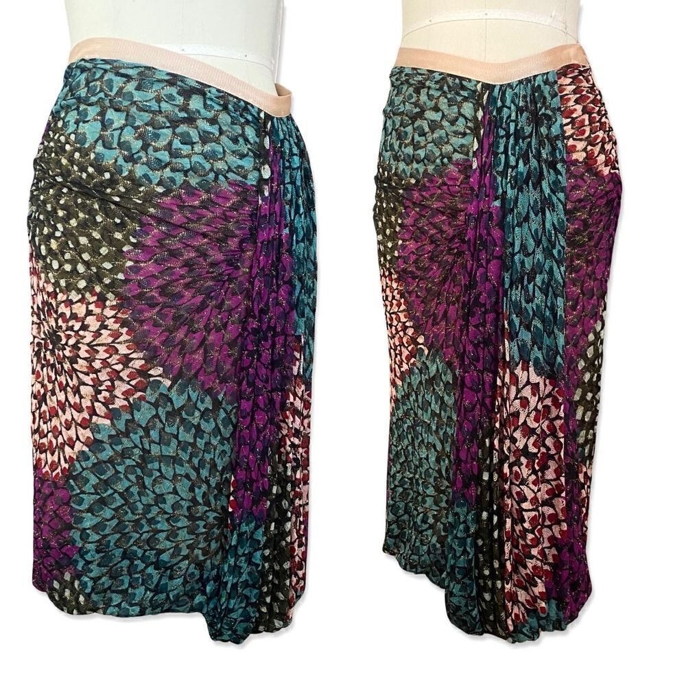 MISSONI knit zig zag skirt signature feather print metallic balloon hem 8 42 M